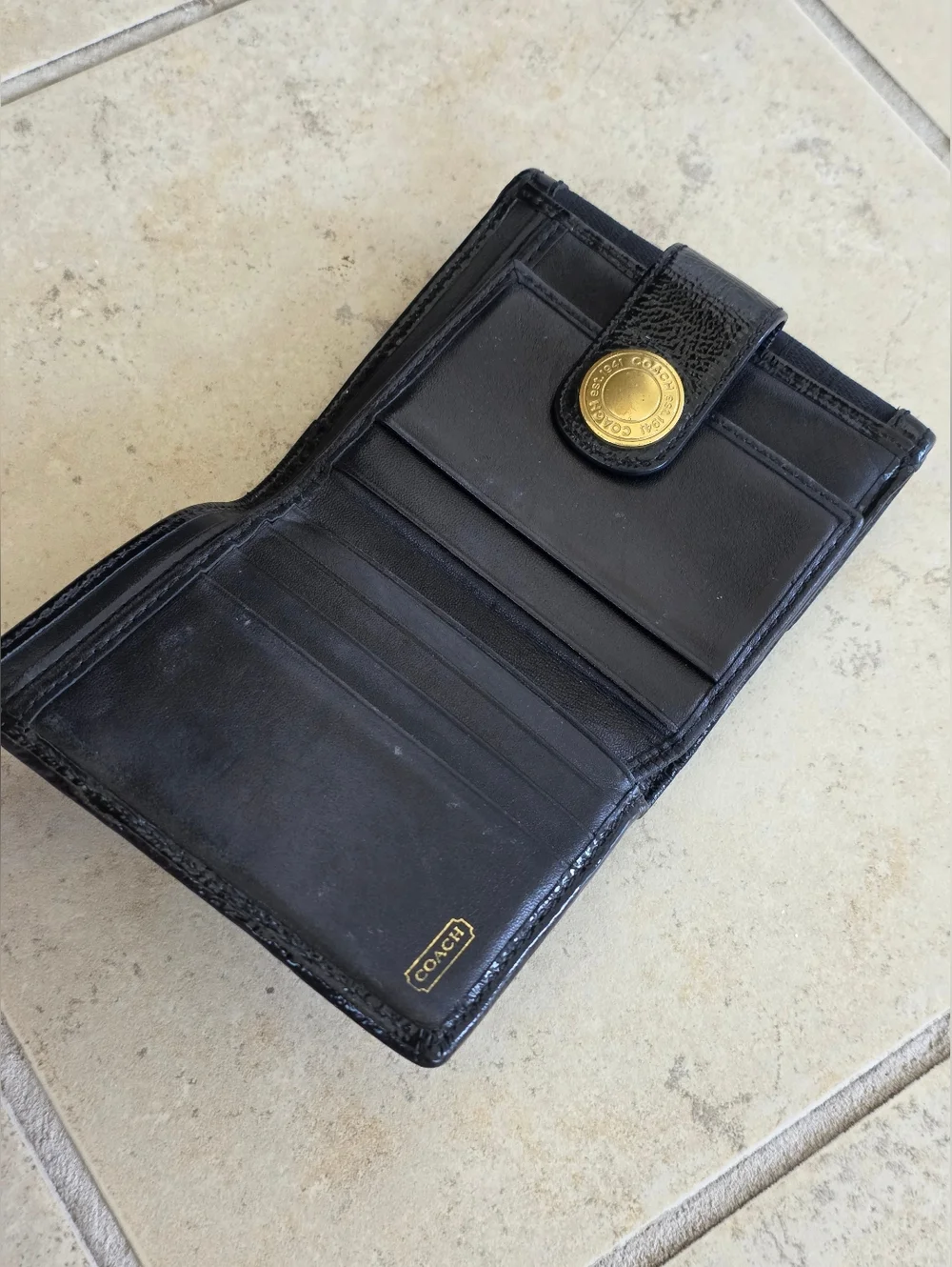 Coach Black Signature Canvas & Patent Leather Snap Card Holder